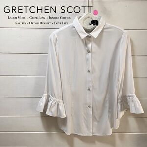GRETCHEN SCOTT White Ruffle Sleeve Blouse White Size L